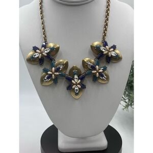 J. CREW Blue Peach Clear
Iridescent Rhinestone Gold Tone Statement Necklace